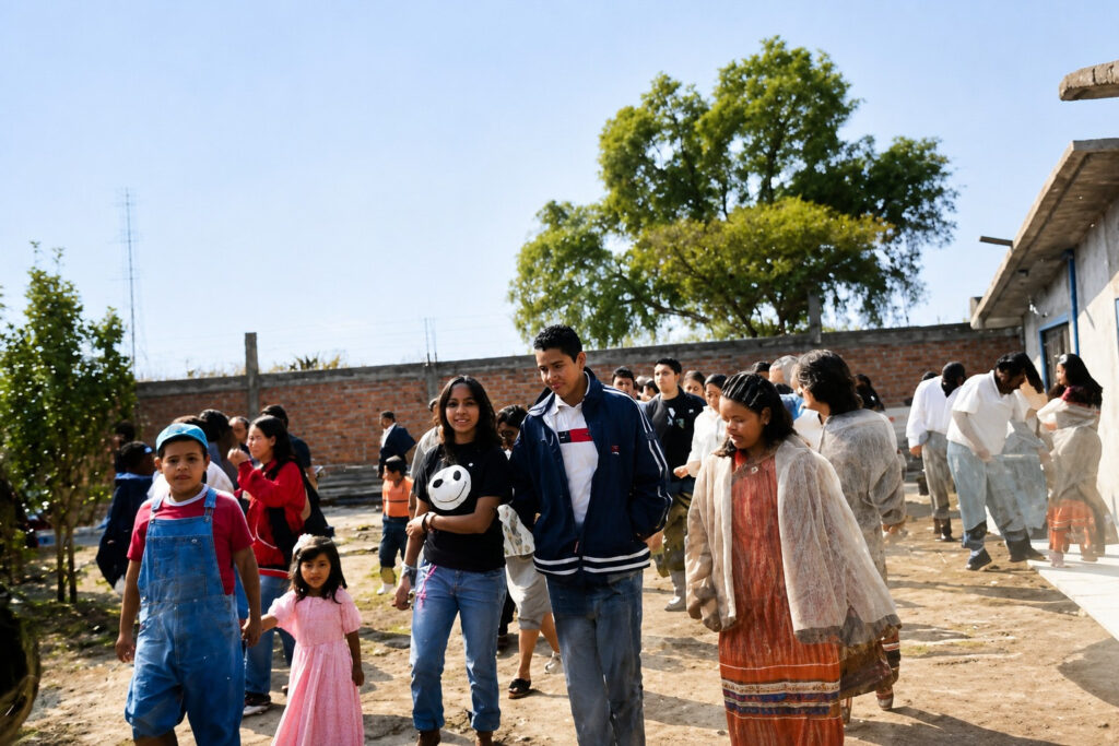 Familias y niños en una actividad al aire libre